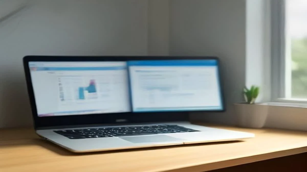 Bright minimal desk with a laptop and a smartphone showing an abstract rising line chart